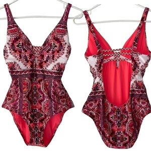 Becca Braided One Piece Swimsuit Exposed Back Multi Print Size S/P